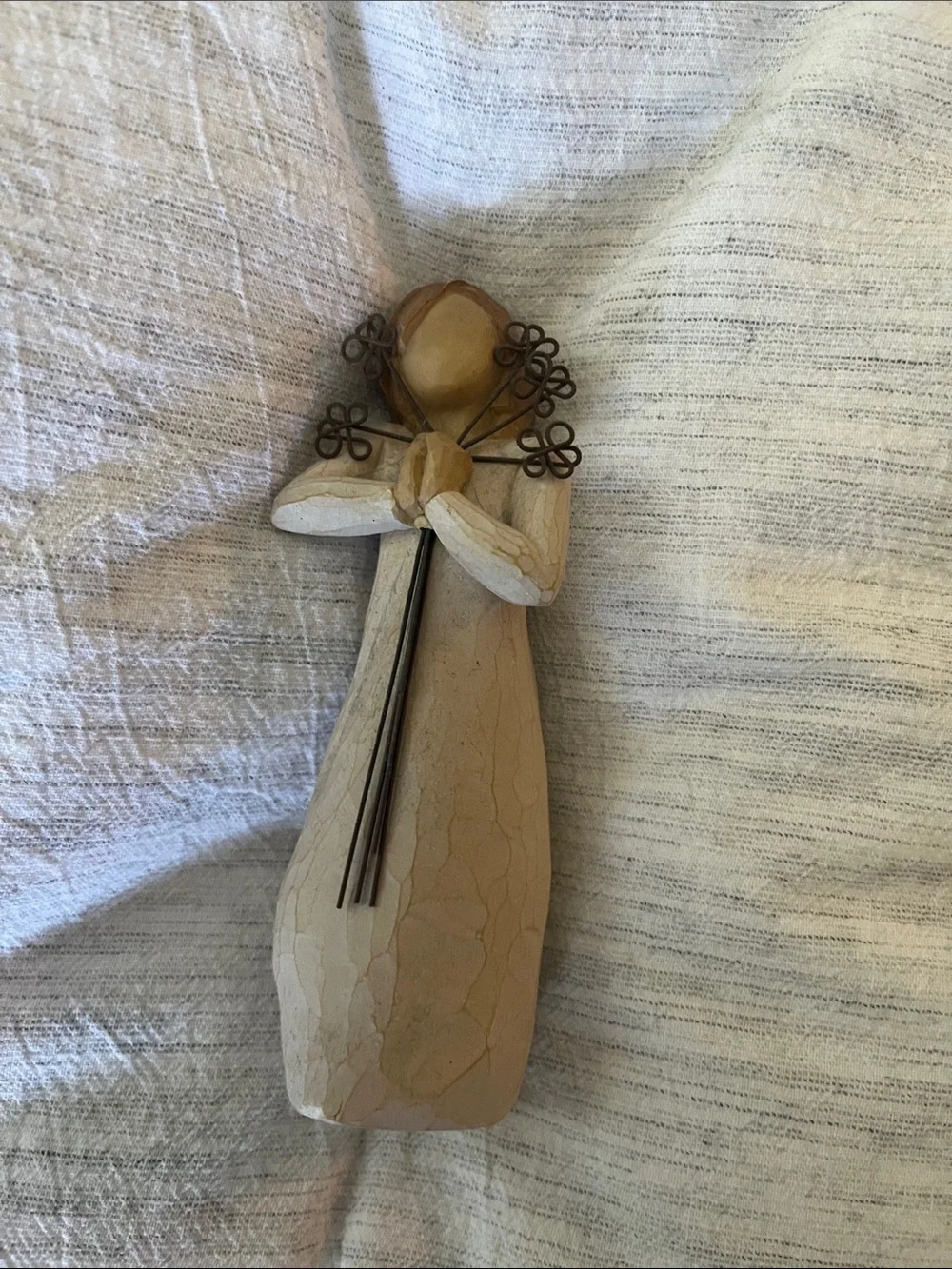 Willow Tree Trio of White Resin Figurines with Coral Bouquet and Gold Accent